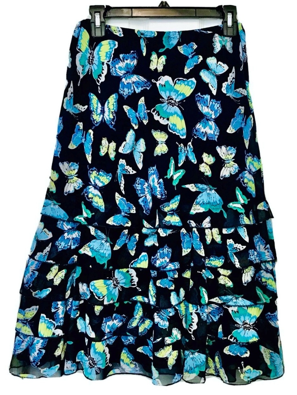 Josephine Petite Womens 6P Butterfly Tiered Chiffon Lined Elastic Waist Skirt